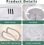 Modern Ceiling Fans with Lights, Low Profile Ceiling Fan with Remote for Bedroom, Flush Mount Ceiling Fan with LED Dimmable Light,3-Colors, 6-Speeds, Timing CeilingFan Light-White Leaves