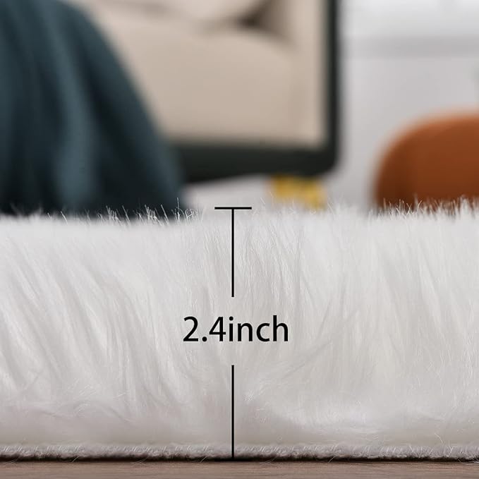 ORINOVA White Fluffy Washable Shag Area Rugs - Image 2