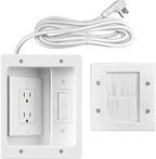 in-Wall TV Cable Management Kit, Dual Outlet Cord Hider for Wall Mounted TV with Data Jacks