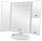 Infitrans Trifold Makeup Mirror Vanity Mirror with Lights,1X 2X 3X Magnification,Touch Control,Adjustable Rotation,Dual Power Supply,Portable Travel Cosmetic Mirror,Birthday Gifts for Women,Teengirls