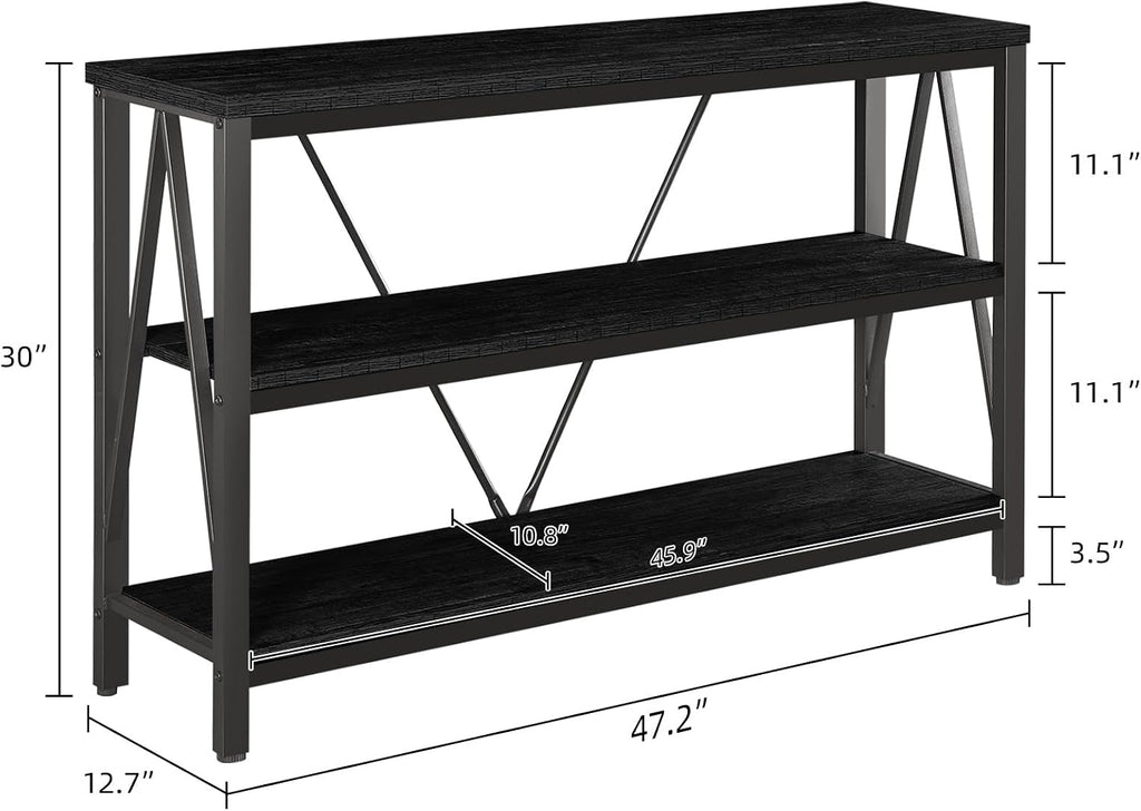 Entryway Console Table, 3 Tier Entry Table with Open Shelves, Black, 47 IN