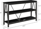 Entryway Console Table, 3 Tier Entry Table with Open Shelves, Black, 47 IN
