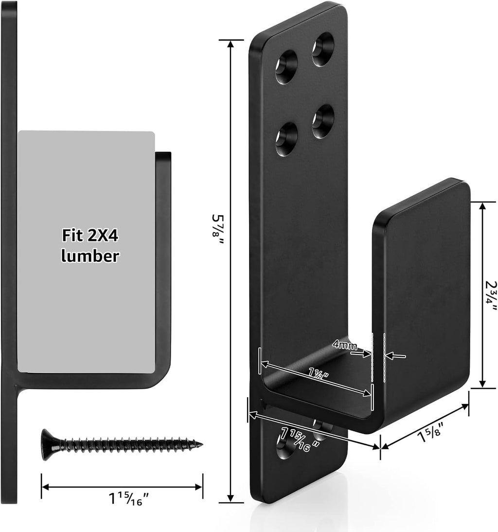 2x4 Door Barricade Brackets, Heavy Duty 2pcs, Black