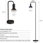 ONEWISH Industrial Lamp Set 3 Piece-1 Floor Lamp and 2 Dimmable Table Lamp- 3 Pack Modern Matching Floor and Table Lamp with Gradient Black Globe Bulb for Living Room,Bedroom(Bulb Included)