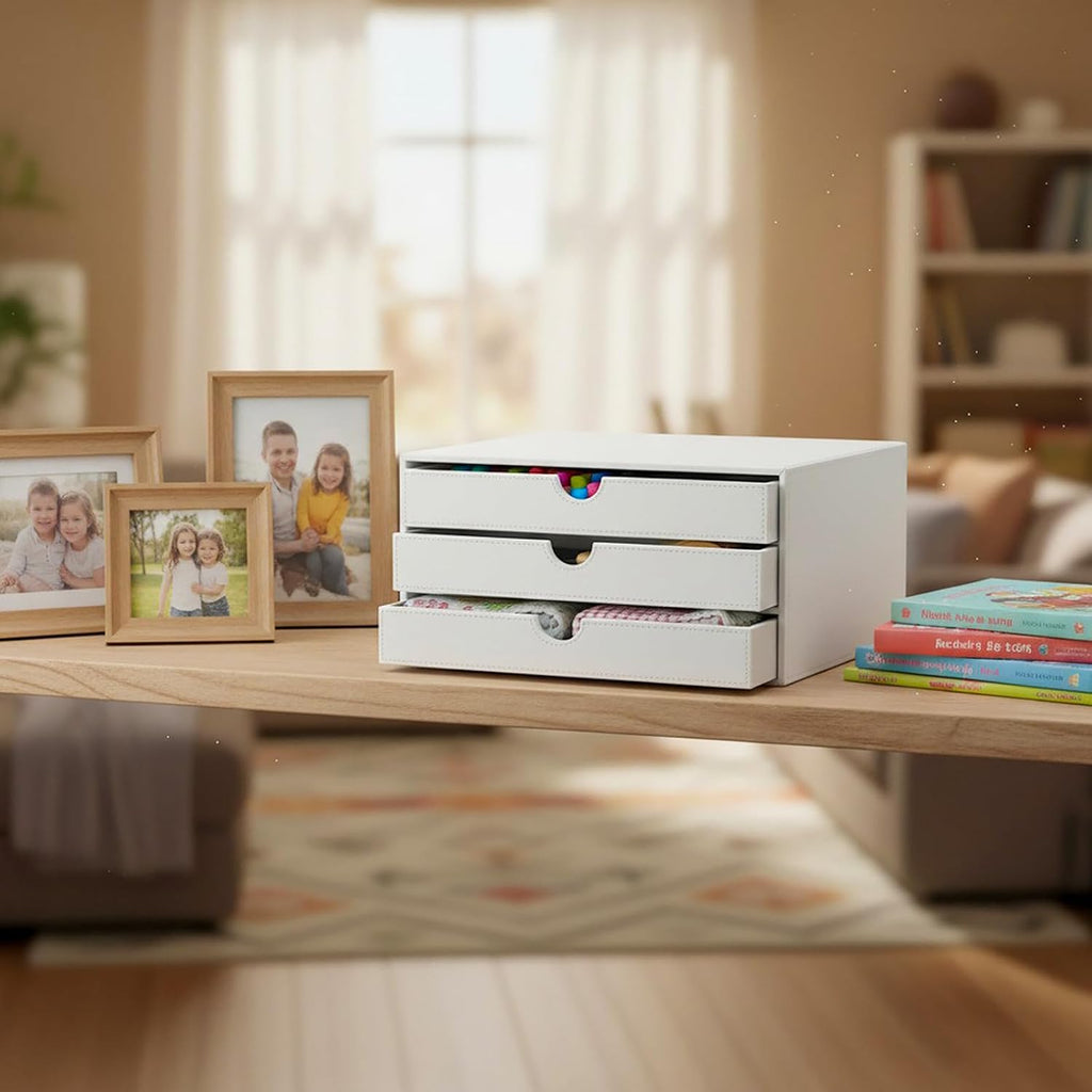 Document Organizer, 3-Drawer File Cabinet Document Storage Box, Office Desktop Filing Organizer, White