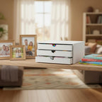 Document Organizer, 3-Drawer File Cabinet Document Storage Box, Office Desktop Filing Organizer, White