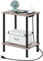 HOOBRO Side Table with Charging Station, Small End Table, Nightstand