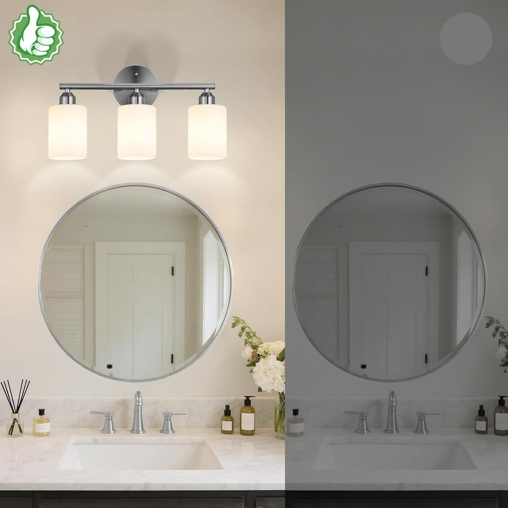 3-Light Bathroom Vanity Light Fixtures, Silver Finish, 17.3''