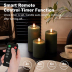 LEDHOLYT Rechargeable Ribbed Fluted Real Wax LED Flameless Candles with Remote and Timer, Flickering Fake Flame Candles for Festival Wedding Home Party Decor(Olive Green)