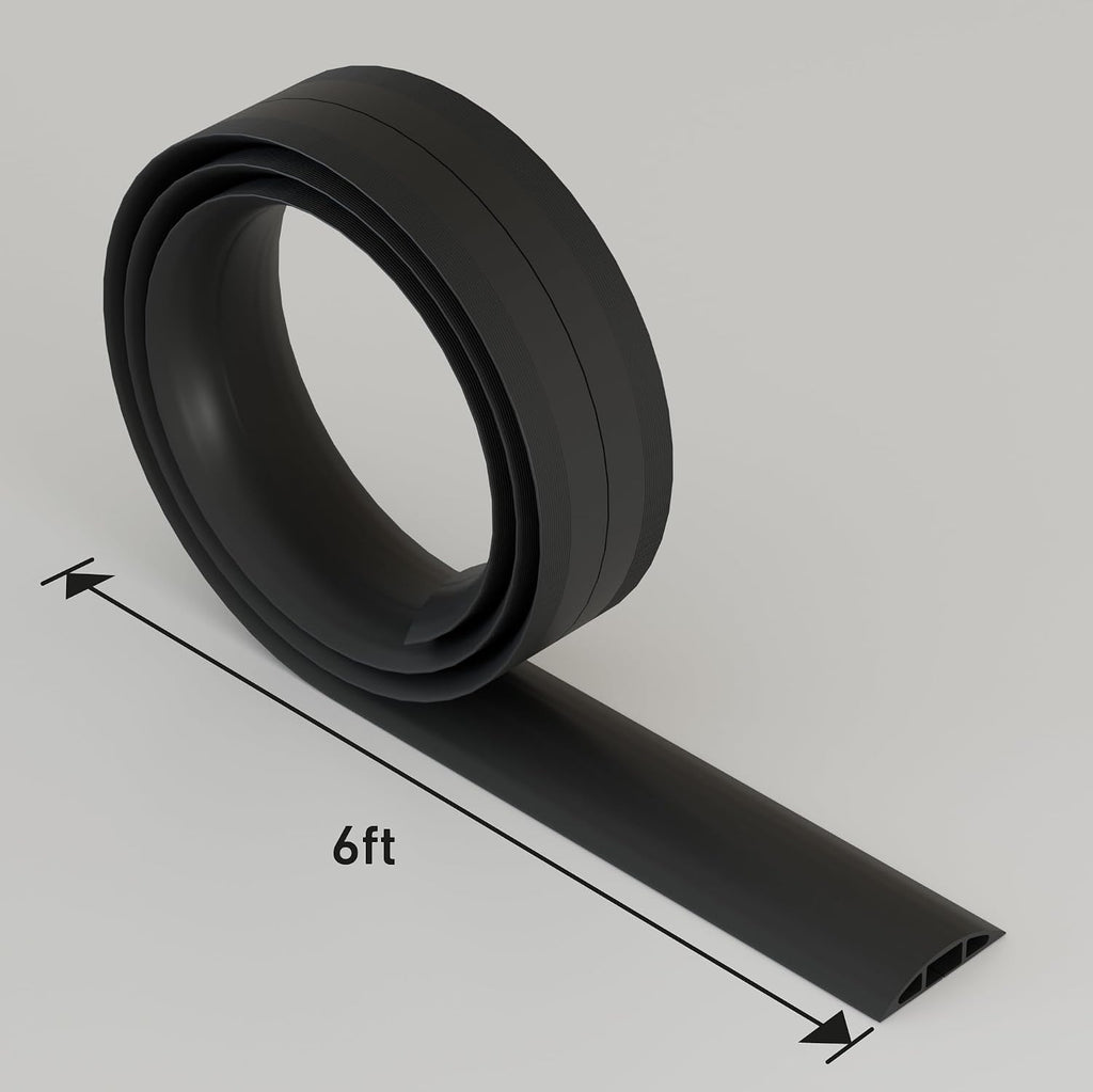 D-Line 6ft Floor Cord Cover, Cable Protector, Hide Extension Cords, Protect Cords, Prevent Cable Trips, Heavy Duty Cord Hider - Cable Cavity = 0.63" (W) x 0.31" (H) - Black