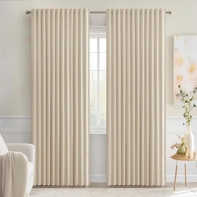 MIULEE Cream Beige Back Tab Light Blocking Curtains 84 Inch Length 2 Panels Set by MIULEE