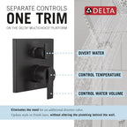 DELTA FAUCET T24867-BL Angular Modern Monitor 14 Series Valve 3-Setting Integrated Shower Trim with Diverter, Matte Black