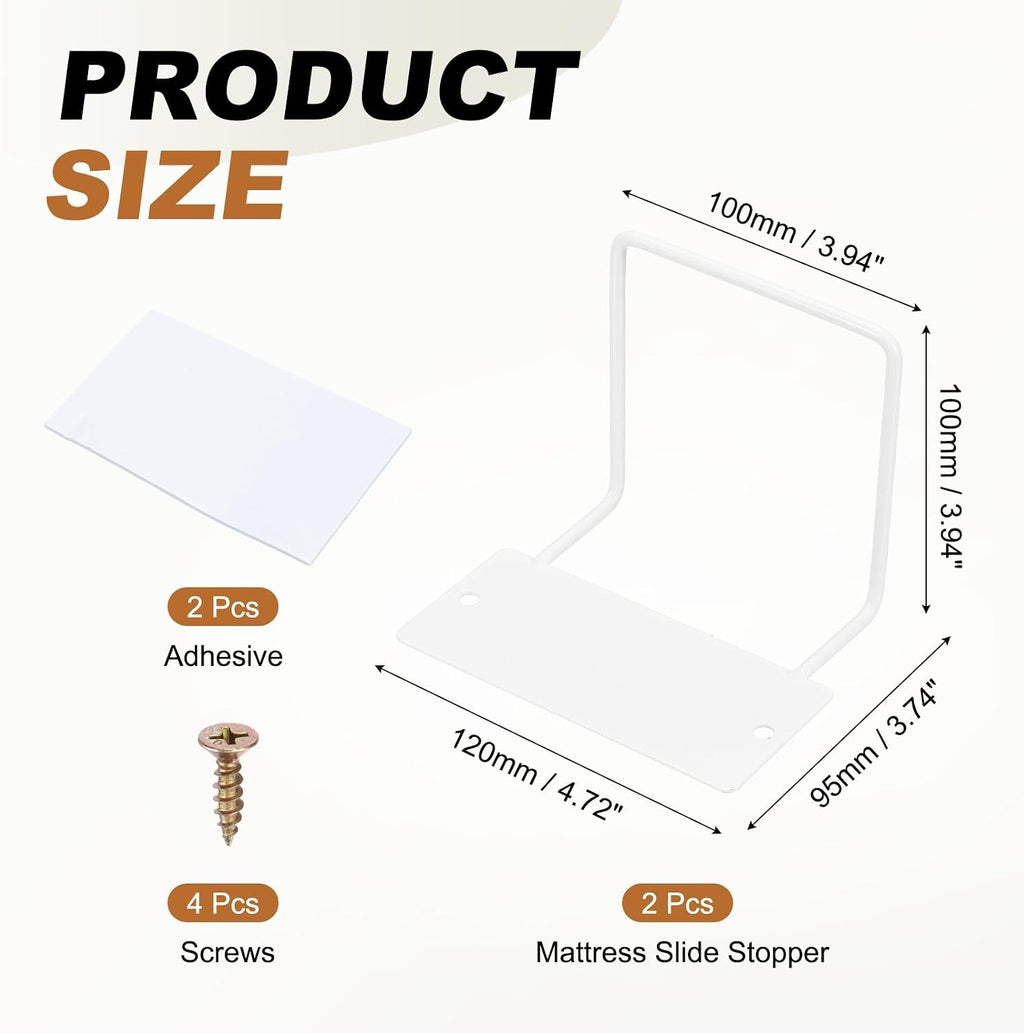 uxcell 2pcs Mattress Slide Stopper 4.7" x 3.9" Mattress Retainer Bar White
