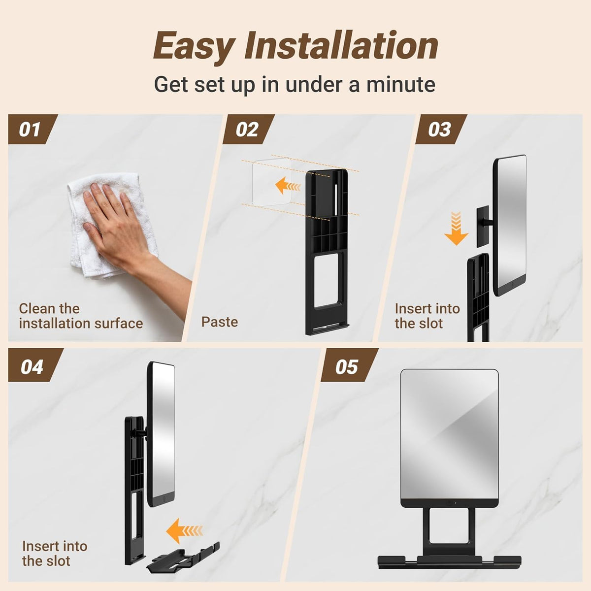 Cordless Heated Fogless Shower Mirror for Shaving (Black)