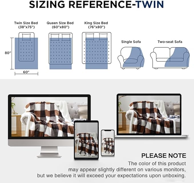 PU MEI Sherpa Blanket Twin Plaid Thick Bed Blanket, 60”*80” Super Soft Flannel - Image 7