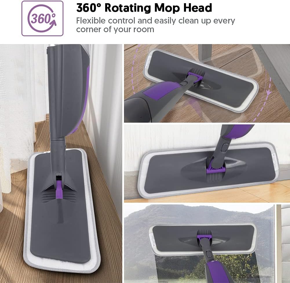 Spray Mops for Floor Cleaning - HOMSIER Microfiber Mop Wet Dry with 3 Washable Pads 550ML Refillable Bottle for Hardwood Wood Laminate Tile Marble Kitchen Home Hard Floors