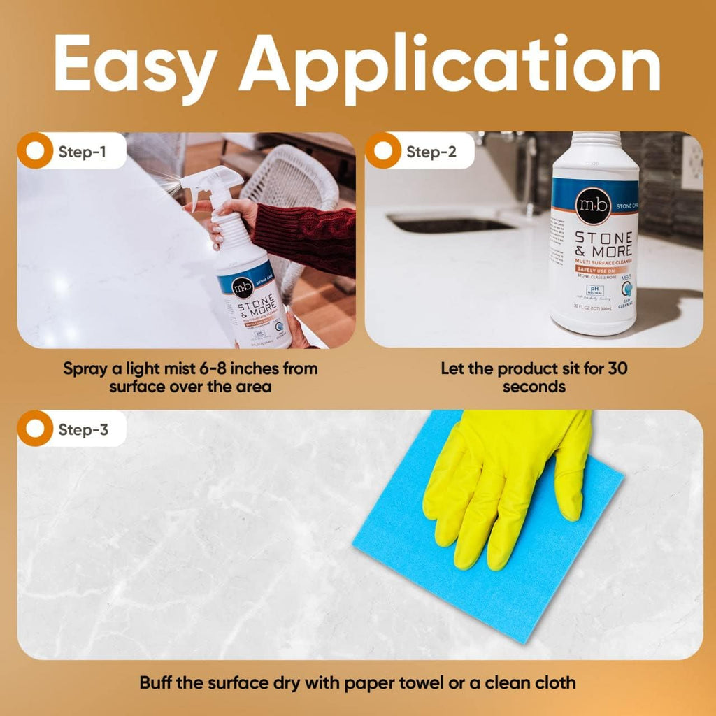 MB-5 Stone & More, All Purpose Cleaning Spray Kitchen Counter Cleaner Spray for Marble and Granite– No Streak Formula for Stone, Glass, Granite, Ceramic, Corian, Porcelain (32 oz)