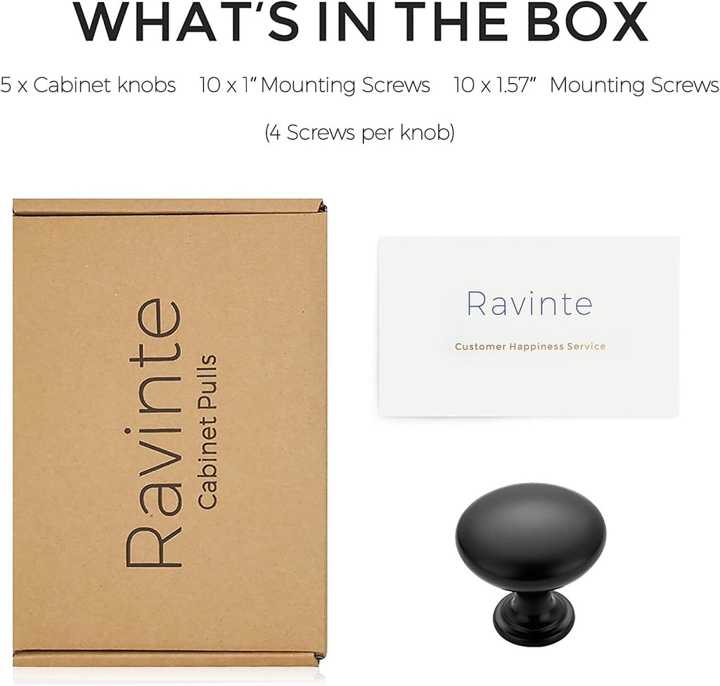 Ravinte Matte Black Round Zinc Cabinet Knobs,1-1/6 Inch,5 Pack