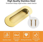 MOROBOR 4Pcs Stainless Steel Side Hole Flush Pull, Oval Bright Gold Embedded Sliding Door Handle Recessed Finger Pulls with Hidden Screws for Pocket Door Drawer Cupboard Wardrobe