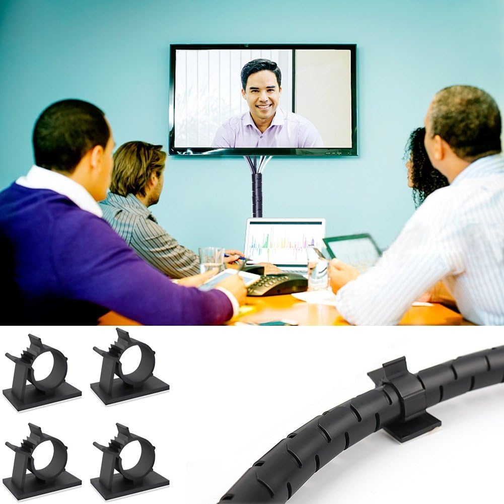Black Computer Cable Management Wire Cover Electrical Cord Hider Solutions 2 PCS, VIWIEU Tangle Sprial Cable Tube with 4 Adhesive Cable Clips for TV Laptop Floor Home & Office