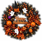 22 Inch Halloween Wreath for Front Door with Light Pumpkin Ghost Decor