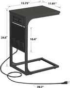 TUTOTAK C Shaped End Table with Charging Station, Side Table for Sofa