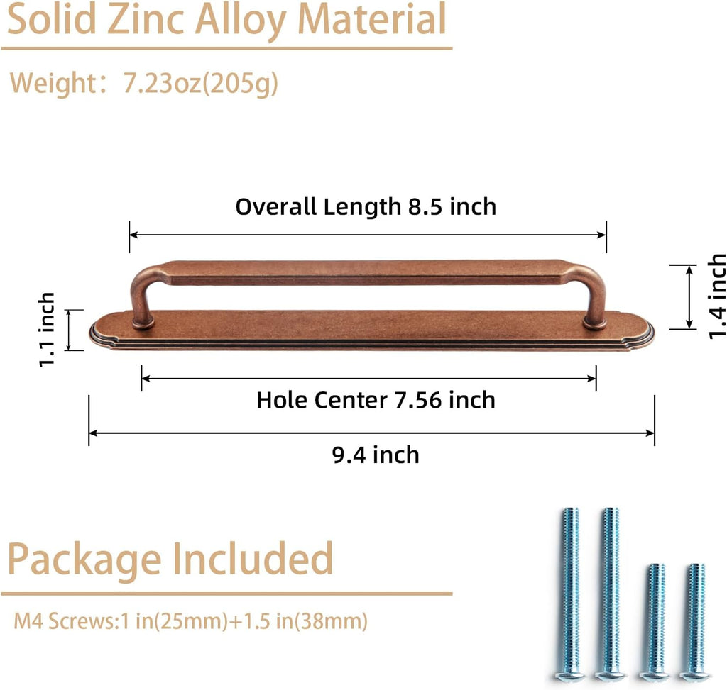 Goo-Ki 2 Pack Antique Copper Cabinet Pulls with Backplate Spacer, 7-1/2" Hole Center Zinc Alloy Kitchen Drawer Pull Handles Hardware for Furniture