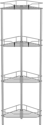 HuggieGems 4 Tier Floor Standing Corner Shower Caddy Organizer Shelf with Hooks, Bathroom Shelves Stand Rack, Black