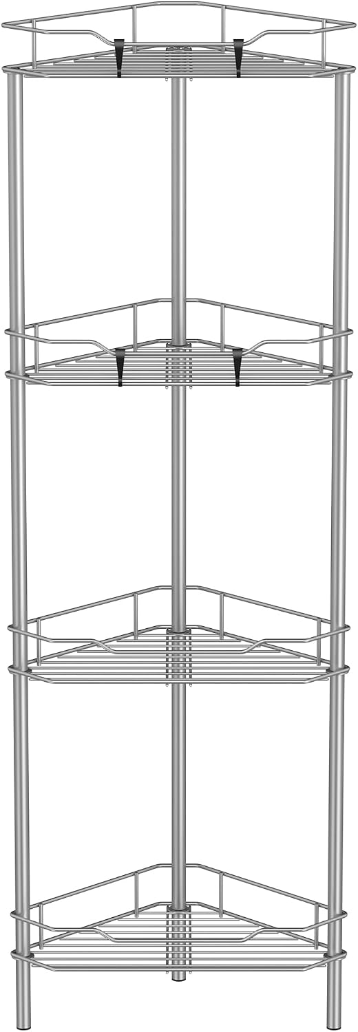 HuggieGems 4 Tier Floor Standing Corner Shower Caddy Organizer Shelf with Hooks, Bathroom Shelves Stand Rack, Black