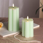Green Flameless Pillar Candles with Remote, Flickering LED Wax Candles Battery Operated, Aesthetic Home Decor Set of 2