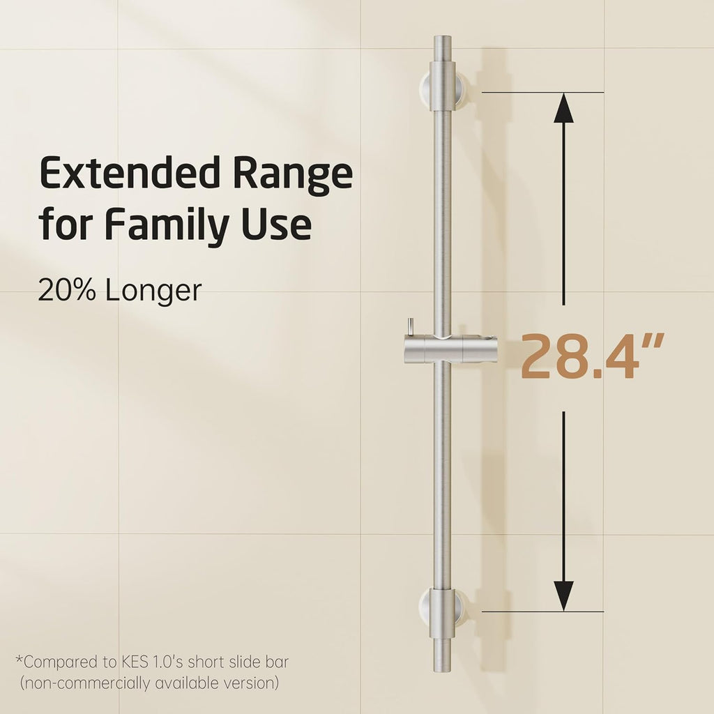 KES No Drill 30-Inch Shower Slide Bar with Adjustable Handheld Shower Head Holder, Self Adhesive, Universal Fit, 18/8 Brushed Stainless Steel Drill-Free for Bathroom, F209S78DF-BS