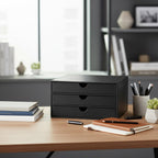 Document Organizer, 3-Drawer File Cabinet Document Storage Box, Office Desktop Filing Organizer, Black