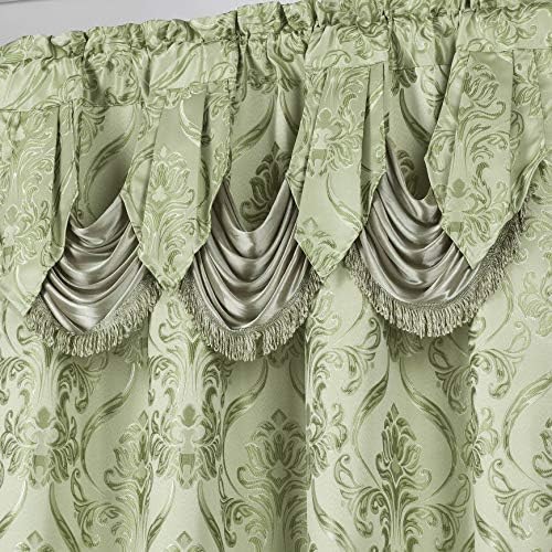 All American Collection New 4 Piece Drape Set with Attached Valance and Sheer with 2 Tie Backs Included (63" Length, Sage)