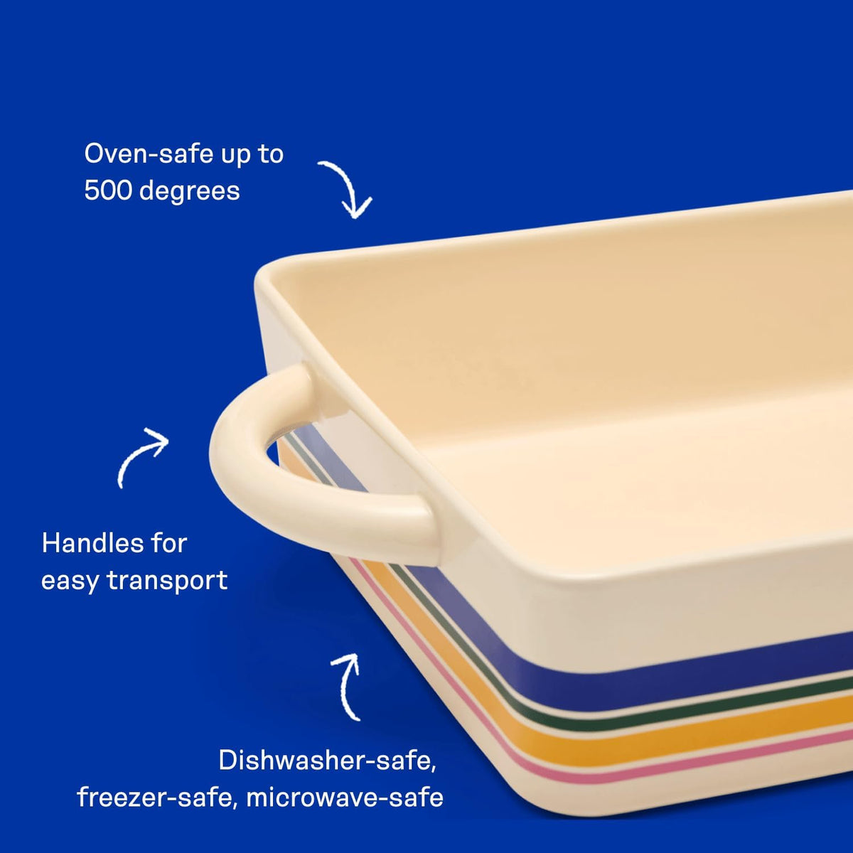 Great Jones 9"x13" Ceramic Casserole Dish, Oven-Safe to 500°F (Striped)