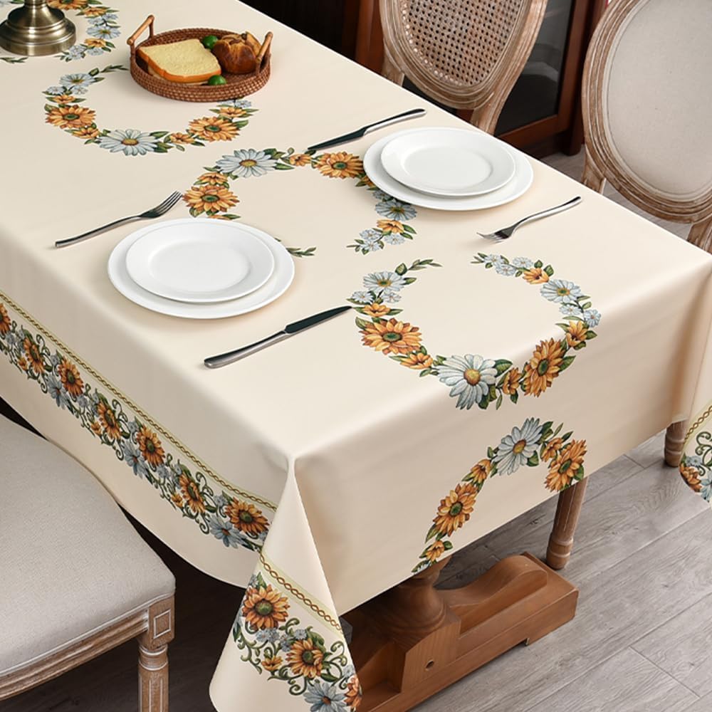 Zobesta Beige Vinyl Tablecloth Rectangular 86x55 PVC Sunflower Plastic
