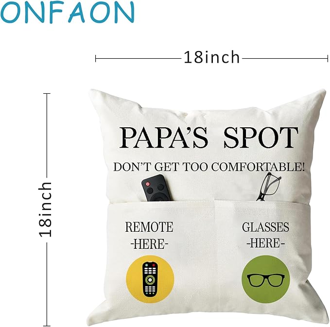 ONFAON Papa Gifts Throw Pillow Case, Papa's Spot Throw Pillow Covers 18 x 18 - Image 3