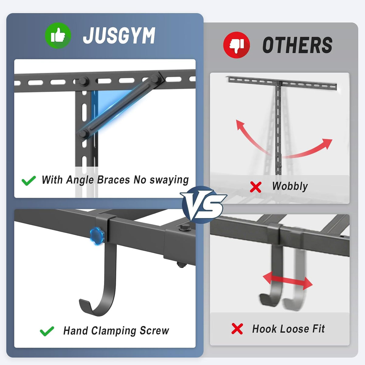 4x8FT Overhead Garage Ceiling Storage Rack with 6 Hooks