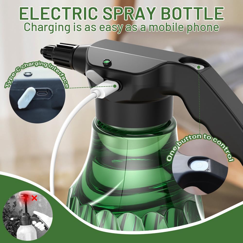 Electric Plant Mister, Rechargeable Spray Bottle for Garden