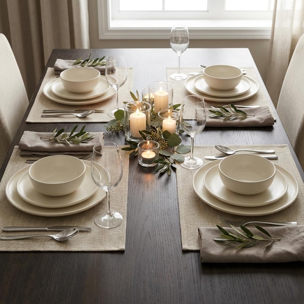 Urban Villa Two Tone Placemat Cotton Tablemat 14x20 (Set of 6) Beige