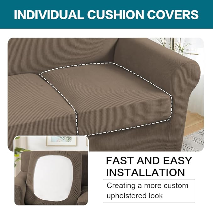 Turquoize 4 Piece Sofa Covers for 3 Cushion Couch Sofa Slipcover Soft Couch - Image 5