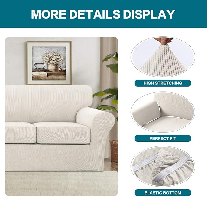 Turquoize 4 Piece Sofa Covers for 3 Cushion Couch Sofa Slipcover Soft Couch - Image 4