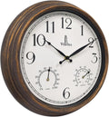 Outdoor Patio Clock - Waterproof Thermometer Combo, 14 Inch, Bronze