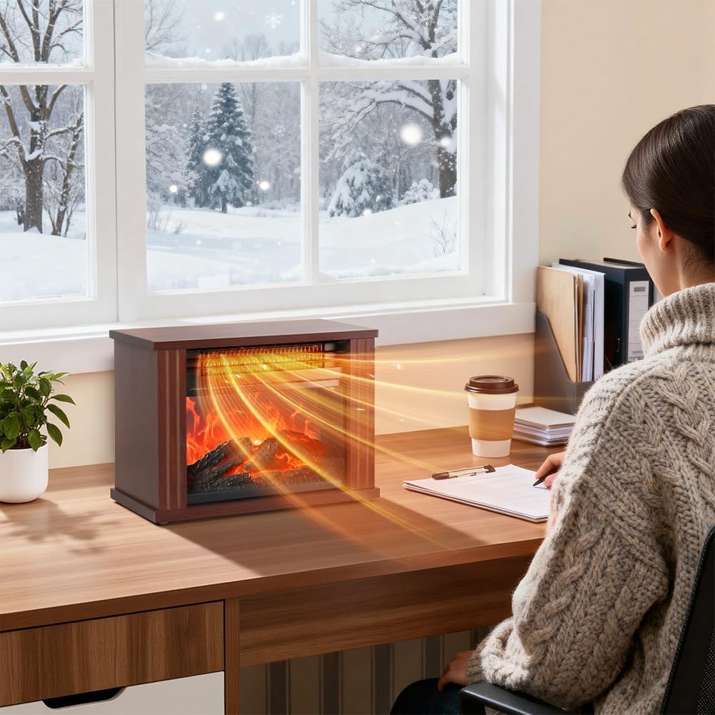 LifePlus Electric Fireplace Heater, Portable Wood Fireplace Stove