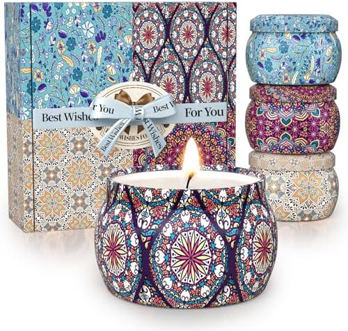 TranquilBliss Scented Candles, 4-Pack Soy Wax Candle Set, Gifts for Women