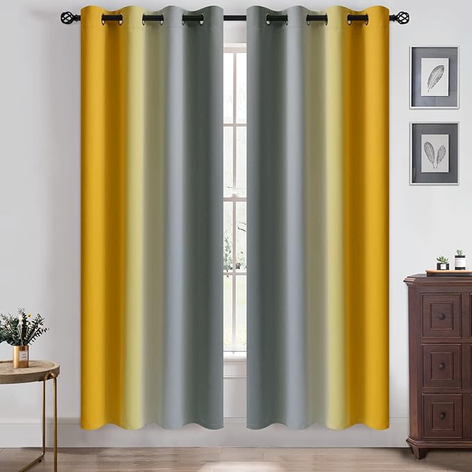 Yakamok Ombre Yellow and Grey Curtains - Image 2