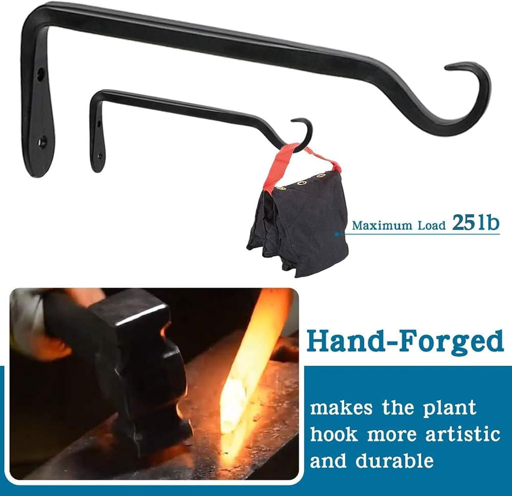 WORTH 6-Pack 7" Plant Hanger Bracket, Forged Iron Black Hanging Hooks
