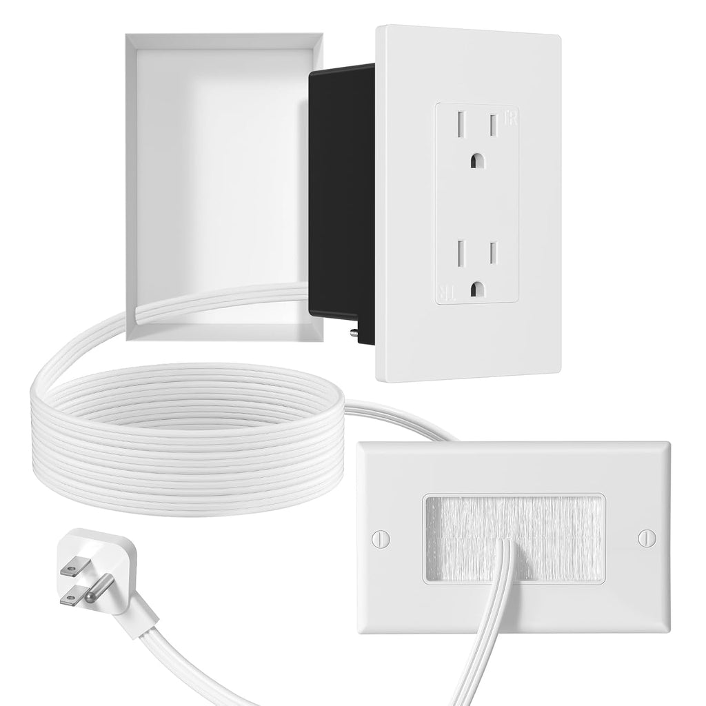 in Wall Cable Management Kit 2 AC TV Outlet Wall Kit 7.8ft Cord Power Relocation in Wall Outlet Extender for Living Room Bedroom and Home Theater