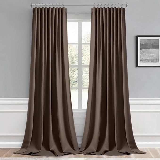 MIULEE Chocolate Brown Back Tab Blackout Curtains 120 Inch Long 2 Panels Set - Image 9