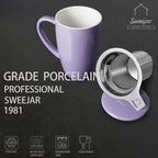 Sweejar Porcelain Tea Infuser Mug with Lid, 16 oz Teacup with Strainers for Loose Leaf Tea, Microwave and Dishwasher Safe Coffee Mug(Purple)