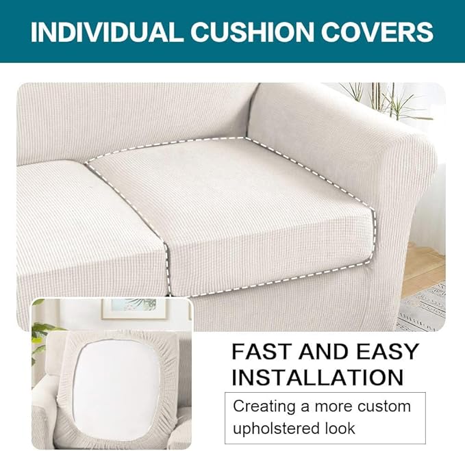 Turquoize 4 Piece Sofa Covers for 3 Cushion Couch Sofa Slipcover Soft Couch - Image 5